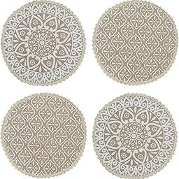 SARAL HOME EASY LIVING White Jute & Cotton Printed Round Table Mat - Pack of 4 PC, 38x38 cm-image-11