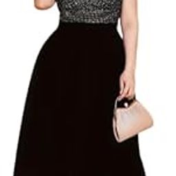 Plus Size Evening Gown, V-Neck Sequin Bodice, Black Maxi Dress with Short Sleeves-image-65