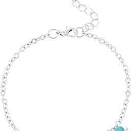Elegant Silver Leaf Anklet with Turquoise Charm-image-27