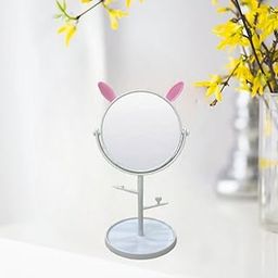 Makeup Mirror,with Stand, Bathroom Mirror, Shaving Mirror for Men (White, 1Pcs) Round, Framed - Glass 27.5cm x 14cm-image-76