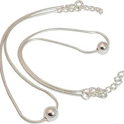 925 Silver 1 Ball Threaded Snake Pattern Anklet/payal for Women & Girls-image-7