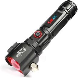 smars Multi-Functional High Power LED Flashlight with USB Charging COB Safety Hammer Zoom Waterproof Aluminum Alloy White Laser Torch-5