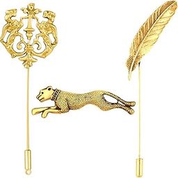 Combo of Leaf, Jaguar and Royal Lion Face Shaped Wedding Brooch/Lapel Pin for Men (CO1105469G)-34