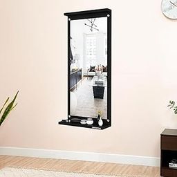 Odestar Wooden Hanging Wall Mirror for Living Room Bedroom Dressing Table Mirror Makeup Mirror Perfect for Any Room Home Decor Item Rectangular (Size 12x35x80 Cm) Black--18