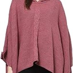 Women Girls Acrylic Winter Wear Solid Knitted Open Front Poncho Shrug,Rose-14