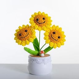 SQUISHCO Crochet Flower, Crochet Flowers Bouquet Smiley Sunflowers, Crochet Sunflowers, Table Decorations, Gifts for Friends and Lovers (Smile)-picture-23