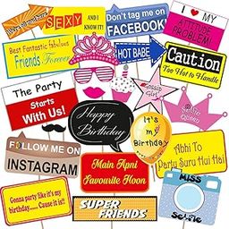 Party Propz Happy Birthday Decoration - 23pcs Happy Birthday Photo Booth/Happy Birthday Photo Booth Props/Birthday Decoration Items/Birthday Photo Booth Props/Birthday Props/Photo Booth Props-picture-21