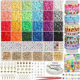 YMSDZHL 6000+Pcs Clay Beads Bracelet Making Kit,24 Color Diy Flat Preppy Beads For Friendship Jewelry Making,Polymer Heishi Beads With Charms Gifts For Teen Girls Crafts For Ages 4-12,Multicolor-26