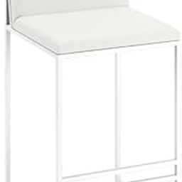 INDIDECOR 61956 Modern Bar Stool/Bar Chair with White Cushion and Back Rest - Breakfast Chair Suitable for Bars, Kitchens Counter - White Frame-image-3