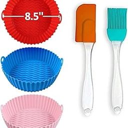 Nonstick Silicone Air Fryer Liners – Round Shape with Ear Handles, Reusable Baking Tray + Oil Brush & Spatula-image-86