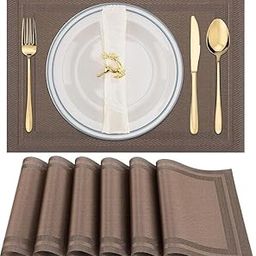 KETOVED Dining Table Mats 4 Pieces, Washable/Heat and Stain Resistant, Indoor/Outdoor Placemats, PVC Table Placemats, Brown (Set of-4) (4)-image-75