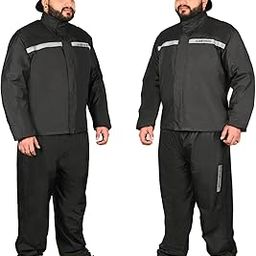 Allextreme Riding Jacket Rain Suit Cover with Pant PU Coated Polyester Fabric Waterproof Biker Rainwear with Full Sleeves for Men's Rider Protection Raincoat (5XL, Black/Grey)-image-50
