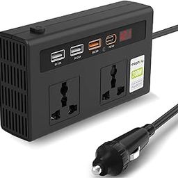 Trenzu 7-in-1 Car Power Inverter | Portable Car Laptop Charger | 12v DC to 220v AC Converter | 2 3Pin AC Outlets, 3 USB, 1 Type C (27W PD) Fast Charging | 200W Car Socket to Plug Adapter-picture-13