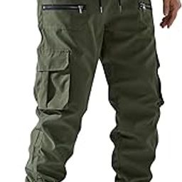 Men Cargo Pants Cotton - Green, Size L-image-95