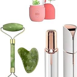 Reusable Jade Roller Face Roller & Gua Sha Stone Facial Massager Tool Natural Himalayan Stone for Face Neck Healing Skin Wrinkles & Serum Application (Trending New Combo -4) Multicoloured-image-30