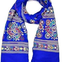 Women's Cotton Embroidered Paper Mirror Work Dupatta-image-27