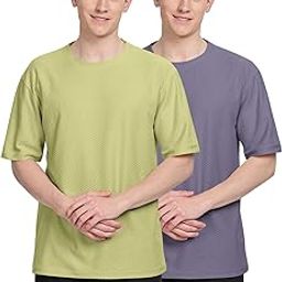 Trendy Textured Half Sleeve Oversized Hexagon Waffle Crew Neck Tshirt for Men-Pack of 2-image-22