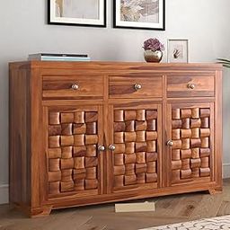 BANSHI WOOD FURNITURE Furniture Sheesham Wood Sideboard Cabinet with 3 Drawers and 3 Shelves for Home Living Room Furniture || Kitchen Cabinet Storage Honey Finish-12