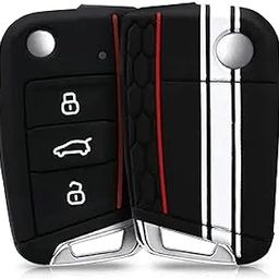 JVCV® Car Key Cover Compatible with Skoda Octavia, Kodiaq Superb Folding Key - Rally Stripe (Black White)-image-41