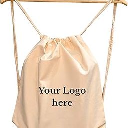 Canvas Drawstring Backpack with Logo Print, Printed Customized Bag for Corporate Festival Gift, Ivory- 14"X16"-12