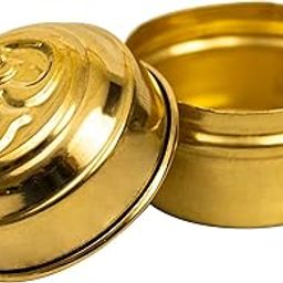 Spillbox Brass Box Pooja | Puja | Roli | Chawal | Chandan | Haldi | Kumkum Puja Box | Sindoor | Turmeric | Dabbi Lid Holder - OM Small Dabbi (3)-image-85
