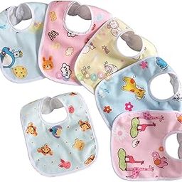DOMENICO Baby Soft Feeding Bibs/Apron Cute Multi Print|with Tich Button| Waterproof Newborn Baby Bib Set-8