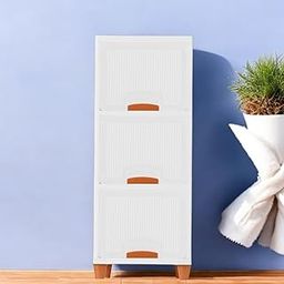 Aliensware 3Pcs Cabinet Storage Organizer for Clothes/Space-Saving Cupboard/Plastic Almirah for Cloth/Foldable Kid Wardrobe for Toys/Stackable Cabinet for Home, Bedroom, Bathroom, Kitchen (White)-12
