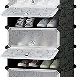 IDITRI EXPORT MASHUR FAB 5 Shelf Shoe Rack with Door Magnets for Home Storage | PP Plastic Box Organizer with Metal Door Frame | Chappal, Slipper, Sandals Stand (Black)-28