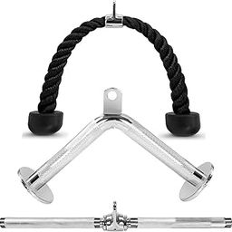 ZEBB Gym Cable Attachment: Triceps Rope, V Triceps Press Down Bar and Straight LAT Bar-26
