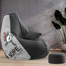 Biggie Bean Bag 5XL Bean Bag Chair with Beans Filled - Bean Bag Sofa with Footrest - Not Today Black Printed Bags for Living Room, Bedroom - Free Cushion & Footrest - Printzen Combo - Faux Leather-image-12