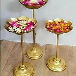 FINE DECOR Taj Urli Stand, Tealight Candle Holder Stand, Floating Flower Diya Stand & Urli Bowl Stand For Diwali Decoration Items For Home Decor, Set Of 3 (Golden)-image-28