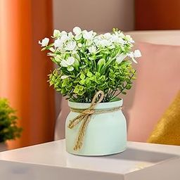 Ekhasa White Rose Flower Vase with Artificial Flowers Plant | Small Flower Pots with Artificial Flowers for Home Decor Centre Table Pots Showpiece Living Room Office Wedding Birthday & Gift-image-47