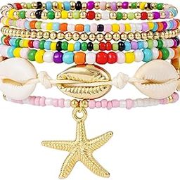 Beach Bracelets for Women, Bohemian Stackable Bracelet Set Elastic Seashell Starfish Boho Friendship Bracelets for Summer Beach Party Holiday Vacation Jewelry-image-40