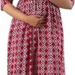 Women's Cotton Maternity Dress Pregnancy Casual Long Sleeve Dual Zipped for Feeding Nursing Maternity Comfort Dress White & Wine Checks Kurti-image-29