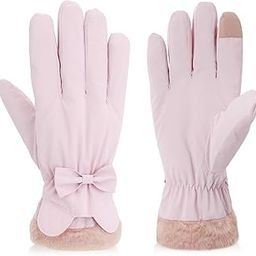 Winter Gloves for Women, Cute Pink Bow Mittens, Plush Fleece Lining, Thermal Insulation, Riding Gloves, Anti-Splash Coating, Touch Screen Compatible, Christmas Gift for Stylish Outdoor Use-image-65