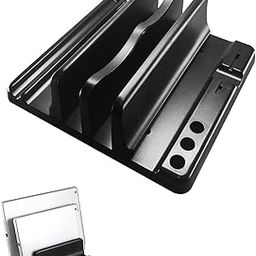 Vertical Laptop Stand, Dual-Slot Laptop Holder for Desk, Adjustable Laptop Vertical Stand Laptop Dock 4 in 1 Design for Space Saving, Striff Laptop Stand for Table Device (Black)-3