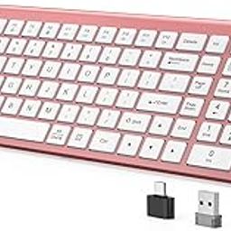 JOYACCESS Pink Wireless Keyboard,USB & Type C 2-in-1 Receiver, Full-Sized Ergonomic Computer Keyboard with Cover,Compatible with Windows/Mac/PC/Laptop-image-37