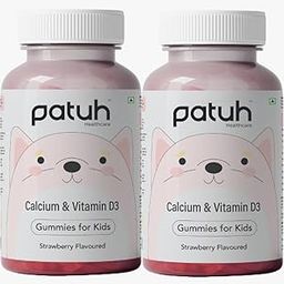 Patuh Healthcare Calcium and Vitamin D3 Gummies for kids (4 years+) | 60 Day Pack | Calcium and D3 Gummies for Kids | 100% Vegetarian, Natural Strawberry flavour | (PACK OF 2)-image-43