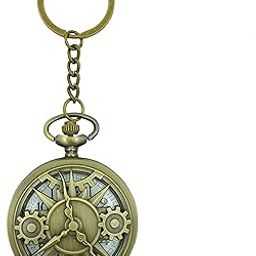 Premium Pocket Watch Gear Machine Antique Key Chain Vintage Bronze Analog Pocket Watch Stainless Steel Metal Car Bike Home Keychain with Key Ring Anti Rust Gift for Men & Women-image-88