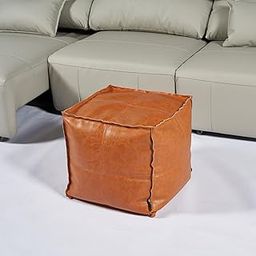 Louis Donné Moroccan Unstuffed Pouf Cover, Faux Leather Poofy Ottoman Footstool For living room Decoration Square Foot Rest for Storage Orange Floor Cushion Footrest 17.7 Inch (Only Cover) (No Filler)-image-40