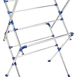 Amazon Brand - Solimo Premium Extra Large Cloth Drying Stand, Stainless Steel (Natural SS & Blue)-image-80