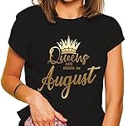 Queen are Born in with Crown Golden Printed Half Sleeve Round Neck Black Cotton T-Shirt for Girl's/Women's-image-4