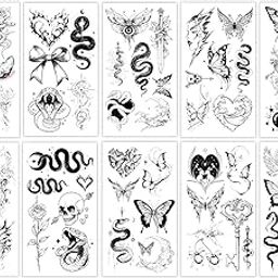 S.A.V.I 10 Sheets Temporary Tattoo Stickers for Women & Girls | Waterproof Body Art | Non-Toxic Skin Tattoos | 12x6.8cm Stylish Butterfly, Snake, Heart Designs | Arms, Neck, Back (Mixed Set)-image-87