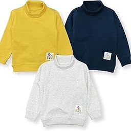 Baby Boys & Girls Winter Wear Relaxed fit Turtle Neck Cotton Fleece Tshirt - Pack of 3-6 to 24 Months-image-34