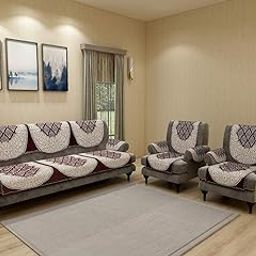 Nendle Cotton Fabric Abstract Sofa and Chair Covers Set of 5 Seater with 6 Pieces Arms Covers (Brown, 12 Pieces, Floral)-image-3