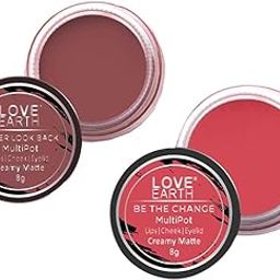 Love Earth Lip Tint & Cheek Tint Multipot Combo (Rose Pink & Ruby Pink) with Richness of Jojoba Oil and Vitamin E for Lips, Eyelids and Cheeks-2