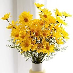 SATYAM KRAFT 5 Pcs Artificial Daisy Sunflowers for Home Decor, Office, Living Room, Balcony, Wedding & Gifting | Realistic Faux Flower (Yellow, Pack of 5) (Only Flower, No Vase,Fabric)-16