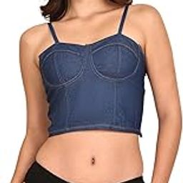 Women Lightly Padded Denim Crop Top Bralette Bra with Panty-23