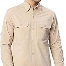Men's Trekking Hiking Travel Wildlife Safari Long Sleeve Ventilated Breathable TechFlex Cargo Shirt with 4-Way Stretch, Sun Protection, Waterproof Pocket-image-2