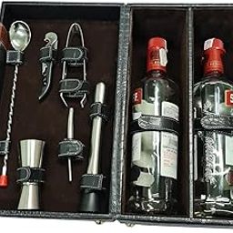 Essart Faux Leather Bar Set | Crocodile Printed Black Bar Set | Portable bar Set for Retirement Gifts, Picnic, Travel, Car-image-35